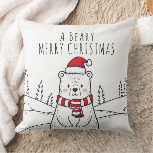Minimalistische handgetekende Polar Beer Christmas Kussen