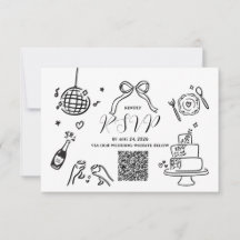 Minimalistische handgetekende RSVP-kaart voor trou