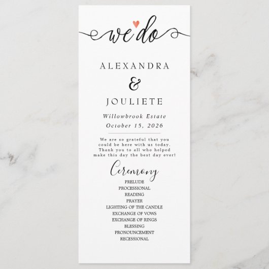 Minimalistische handschrift eenvoudige moderne bru programma (Voorkant)