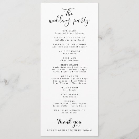 Minimalistische handschrift eenvoudige moderne bru programma (Achterkant)