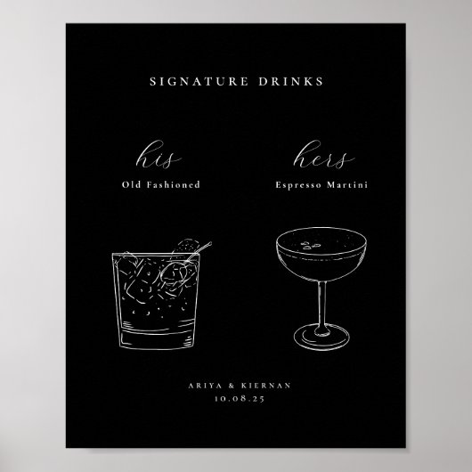Minimalistische handtekening Drink Poster (Voorkant)