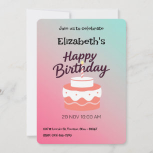 Minimalistische Happy Birthday Cake op Pastel Grad Kaart