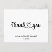 Minimalistische Hart Bedankt in Zwart en Wit Briefkaart (Voorkant)