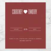 Minimalistische hart bruiloft wijn etiket (Enkel label)