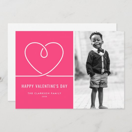 Minimalistische hart heet roze Valentijnsdag foto Feestdagenkaart (Voorkant / Achterkant)