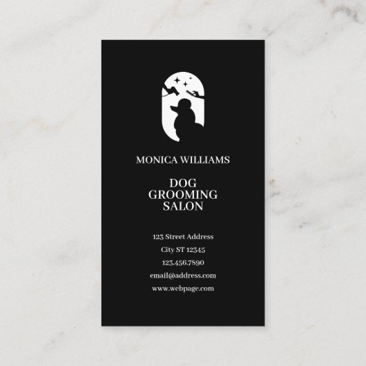 Minimalistische heldere elegante zwarte witte hond visitekaartje (Achterkant)