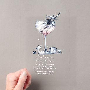 Minimalistische heldere gin-cocktail bruidsdouche acryl uitnodigingen