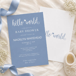Minimalistische 'Hello World' Baby Shower Stofblau Kaart
