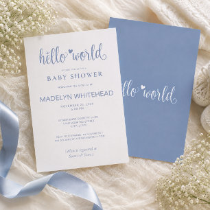 Minimalistische Hello World Baby Shower Stofblauw Kaart