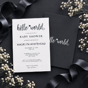 Minimalistische Hello World Baby Shower Zachte Zwa Kaart
