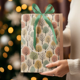 Minimalistische Herfst Tree Pattern Pastel Herfstb Medium Cadeauzakje