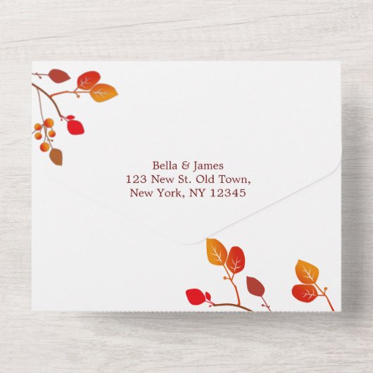 Minimalistische herfstbladeren trouwuitnodiging al all in one uitnodiging (Achterkant)