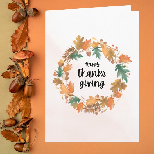 Minimalistische herfstkrans Thanksgiving Kaart