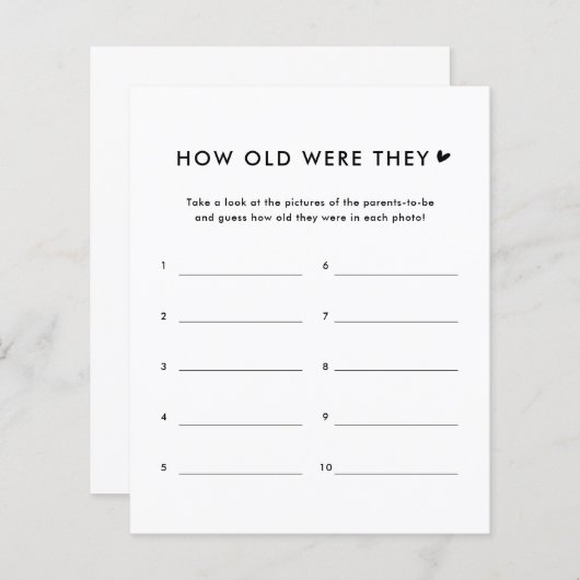 Minimalistische 'Hoe oud waren ze' baby shower spe (Voorkant / Achterkant)