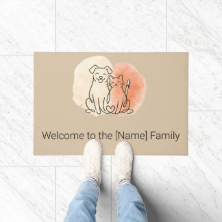 Minimalistische honden- en kattenlijn kunst welkom deurmat