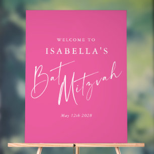 Minimalistische Hot Pink Custom Bat Mitzvah Welkom Acryl Bord