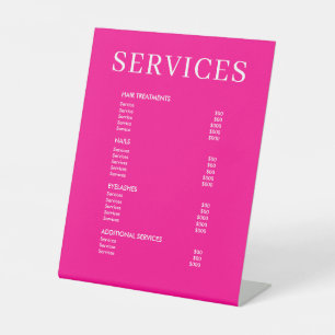 Minimalistische Hot Pink Salon prijslijst Service Reclamebord Met Voetstuk