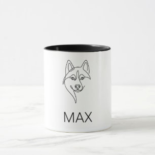 Minimalistische Husky Gezichtlijn Kunst Aangepa Mok