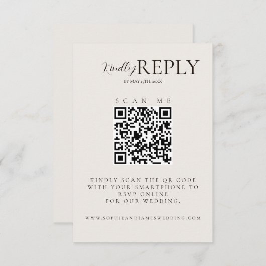 Minimalistische Huwelijk QR Code Kalligrafie RSVP- RSVP Kaartje (Voorkant / Achterkant)