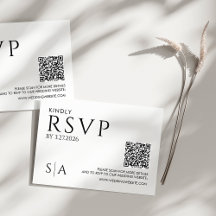 Minimalistische Huwelijks RSVP Kaart in Zwart en W