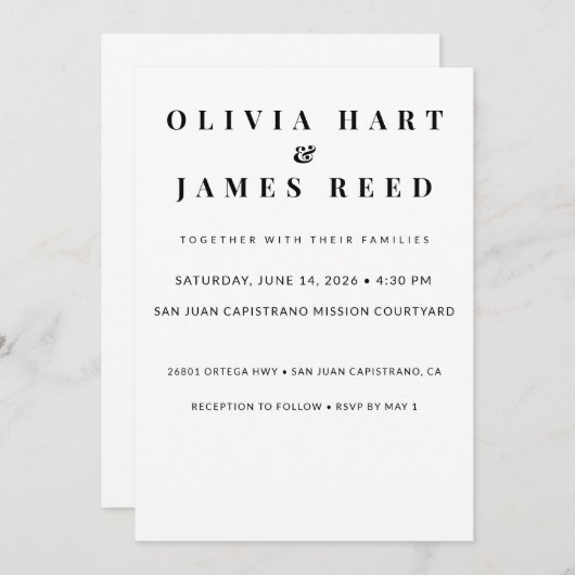 Minimalistische huwelijksuitnodiging - Elegante aa Kaart (Voorkant / Achterkant)