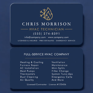 Minimalistische HVAC Navy Blau Goud Modern Visitekaartje