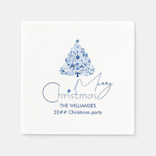 Minimalistische Hygge Witte en Blauwe Kerstboom Servet