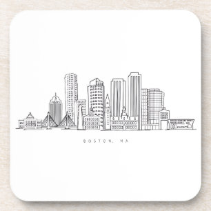 Minimalistische illustratie van de skyline van Bos Bier Onderzetter