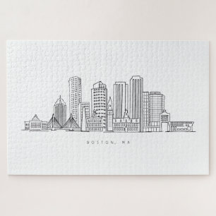 Minimalistische illustratie van de skyline van Bos Legpuzzel