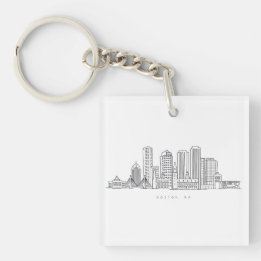 Minimalistische illustratie van de skyline van Bos Sleutelhanger