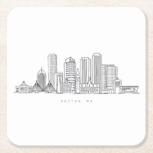 Minimalistische illustratie van de skyline van Bos Vierkante Kartonnen Onderzetter