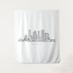 Minimalistische illustratie van de skyline van Bos Wandkleed