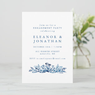 Minimalistische Indigo Blau Botanische Verloving F Kaart