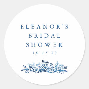 Minimalistische Indigo Blauwe Inkt Botanische Brui Ronde Sticker