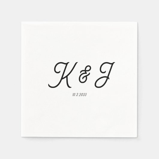 Minimalistische Initialen Zwart Script Monogram Br Servet (Voorkant)