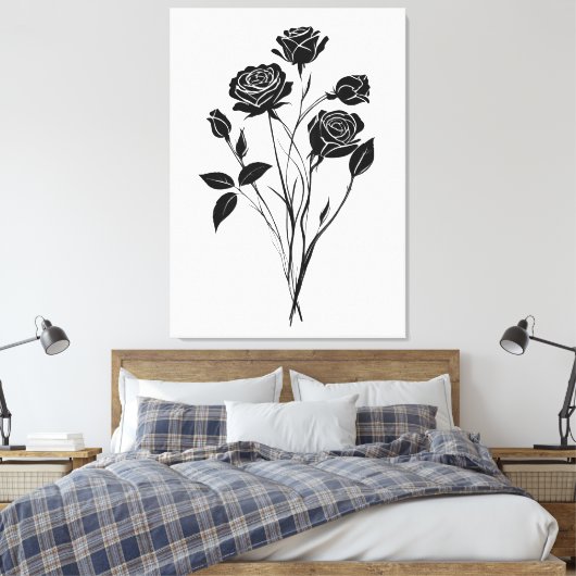 Minimalistische Ink Rozen Abstracte Bloemenkunst i Canvas Afdruk (Insitu (Slaapkamer))