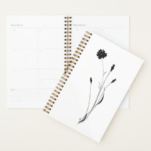 Minimalistische Inkt Bloemen Zwart-Wit Botanisch Planner