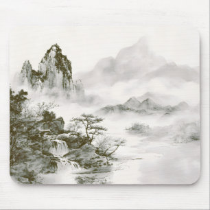 Minimalistische inkt nevelige Zen berglandschap Muismat
