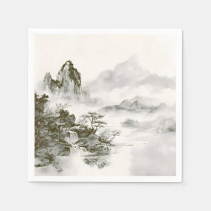 Minimalistische inkt nevelige Zen berglandschap Servet