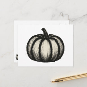 Minimalistische Inktpompoen – Herfstoogst op kunst Feestdagenkaart