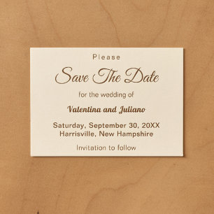 Minimalistische Ivoor met Bruine Tekst Trouwkaart Save The Date