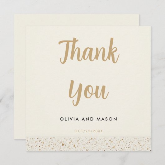 Minimalistische Ivoor Terrazzo bruiloft bedankkaar Bedankkaart (Voorkant / Achterkant)