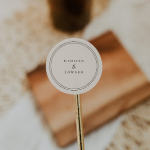 Minimalistische Ivoorkleurige Beige Trouw Bruid- e Ronde Sticker