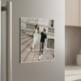 Minimalistische Ivoorkleurige Foto Save the Date T Magnetische Uitnodiging