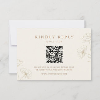 Minimalistische ivoorkleurige taupe bloemige trouw RSVP kaartje