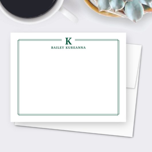 Minimalistische jachtgroene randbriefpapier met ee notitiekaartje