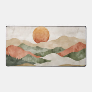 Minimalistische Japandi-aquarel Berglandschap Bureaumat