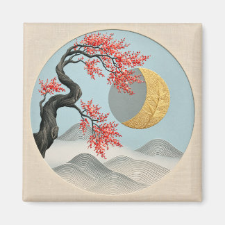 Minimalistische Japanse Kersebloesem Maan Landscha Magneet
