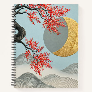 Minimalistische Japanse Kersenbloesem Maan Landsch Notitieboek