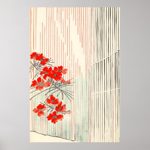 Minimalistische Japanse Rode Bloem Kunstprint Ukiy Poster